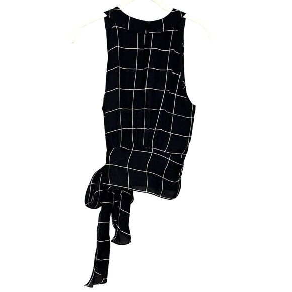 MILLY Top Size 4 Lauren Black White Check Print Silk Sleeveless Lined Tie Waist - Picture 5 of 9